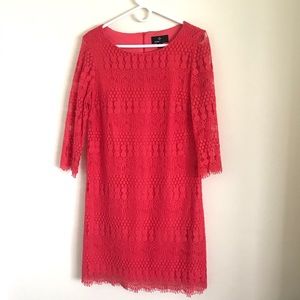 Coral lace dress with 3/4 sleeves